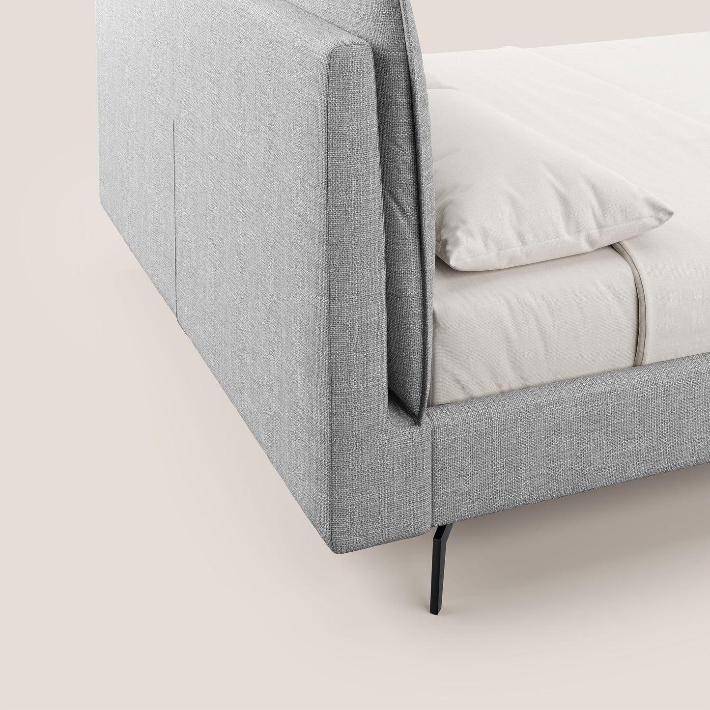 Cloe letto imbottito con piedi in metallo sfoderabile in tessuto fiammato impermeabile T06 grigio 