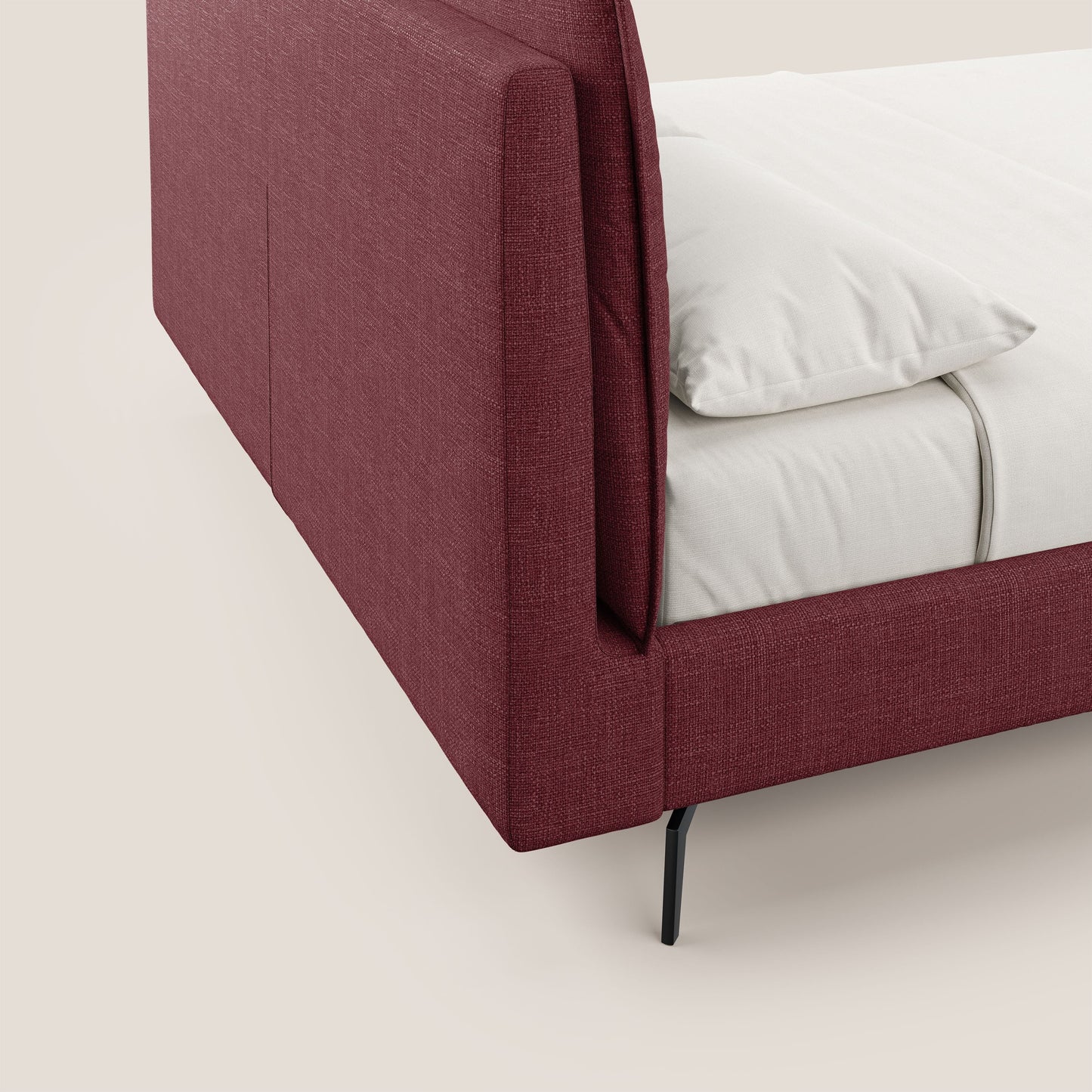 Cloe letto imbottito con piedi in metallo sfoderabile in tessuto fiammato impermeabile T06 rosso 