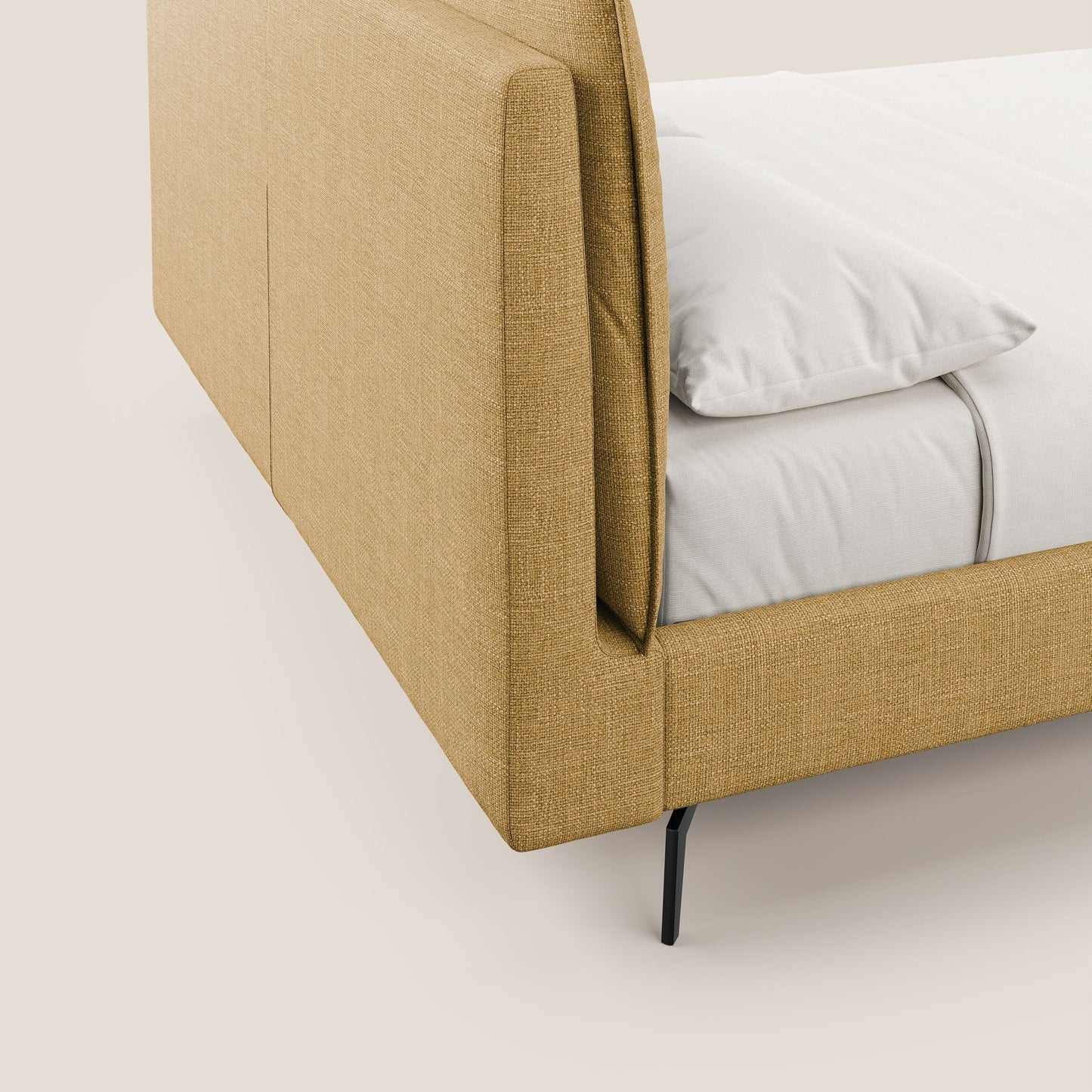 Cloe letto imbottito con piedi in metallo sfoderabile in tessuto fiammato impermeabile T06 giallo 