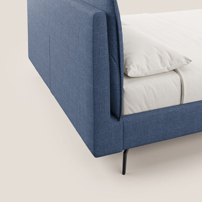 Cloe letto imbottito con piedi in metallo sfoderabile in tessuto fiammato impermeabile T06 blu 