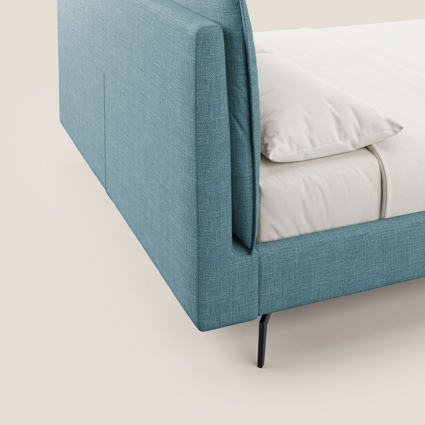 Cloe letto imbottito con piedi in metallo sfoderabile in tessuto fiammato impermeabile T06 azzurro 
