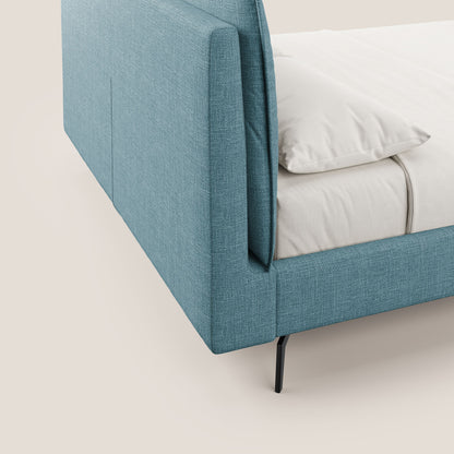 Cloe letto imbottito con piedi in metallo sfoderabile in tessuto fiammato impermeabile T06 azzurro 