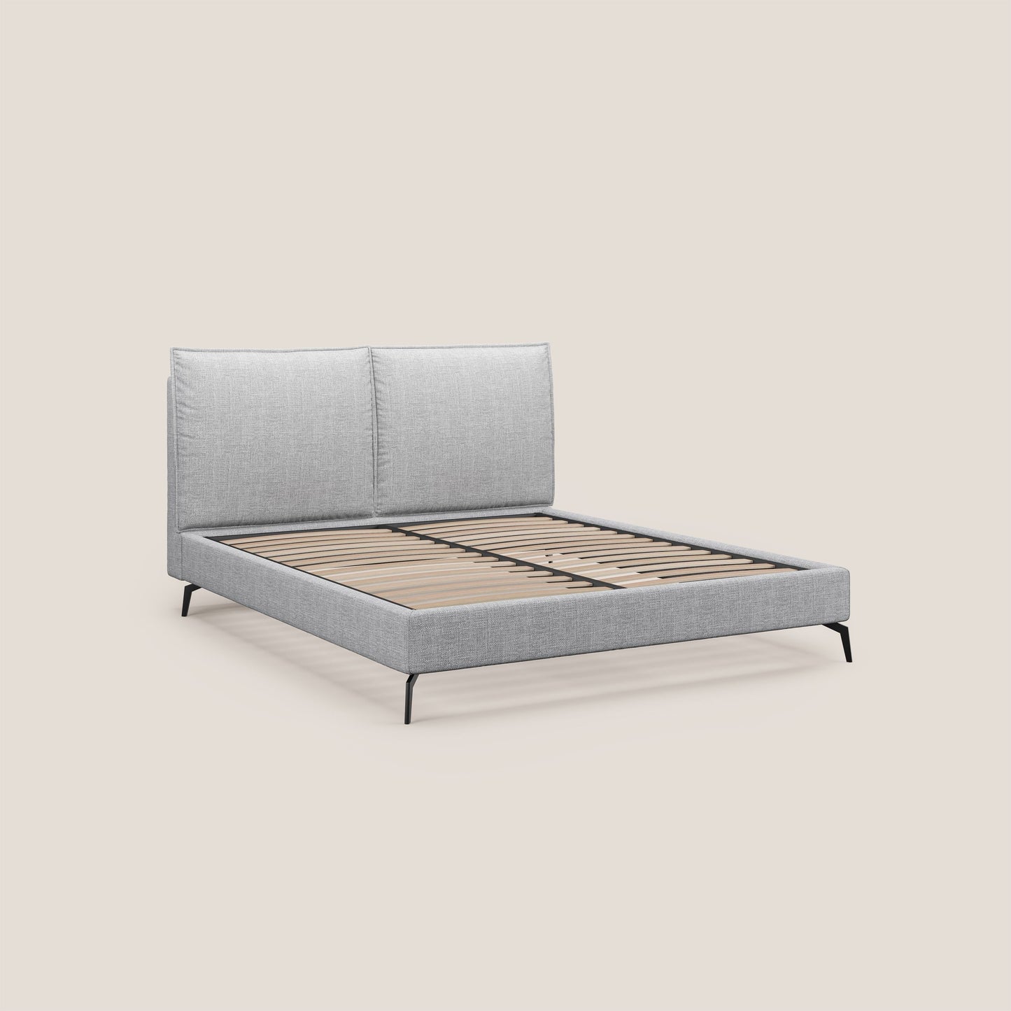 Cloe letto imbottito con piedi in metallo sfoderabile in tessuto fiammato impermeabile T06 grigio 