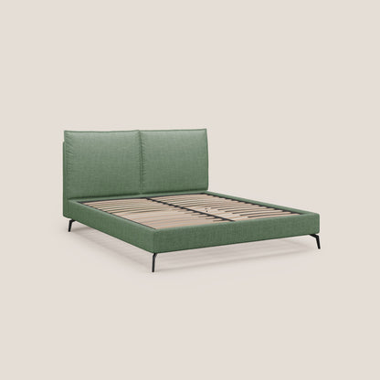 Cloe letto imbottito con piedi in metallo sfoderabile in tessuto fiammato impermeabile T06 verde 