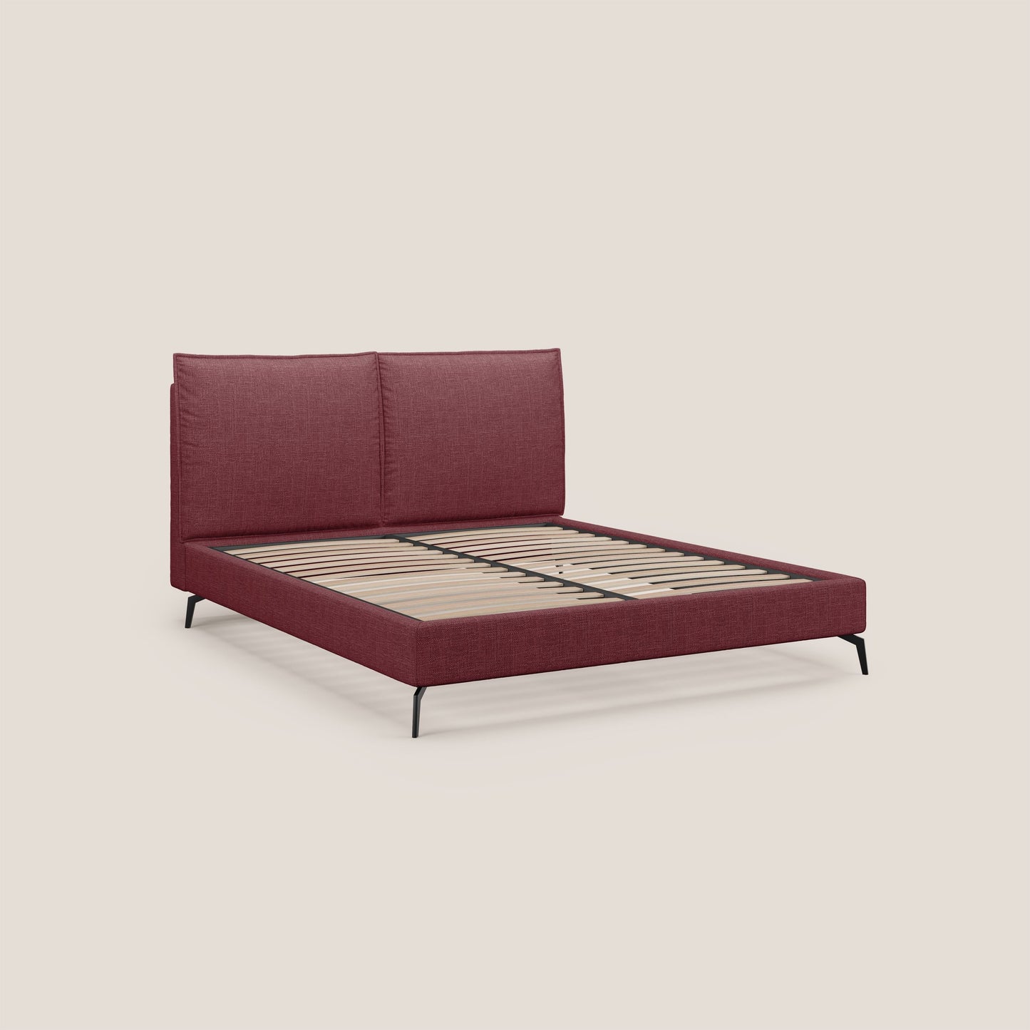 Cloe letto imbottito con piedi in metallo sfoderabile in tessuto fiammato impermeabile T06 rosso 