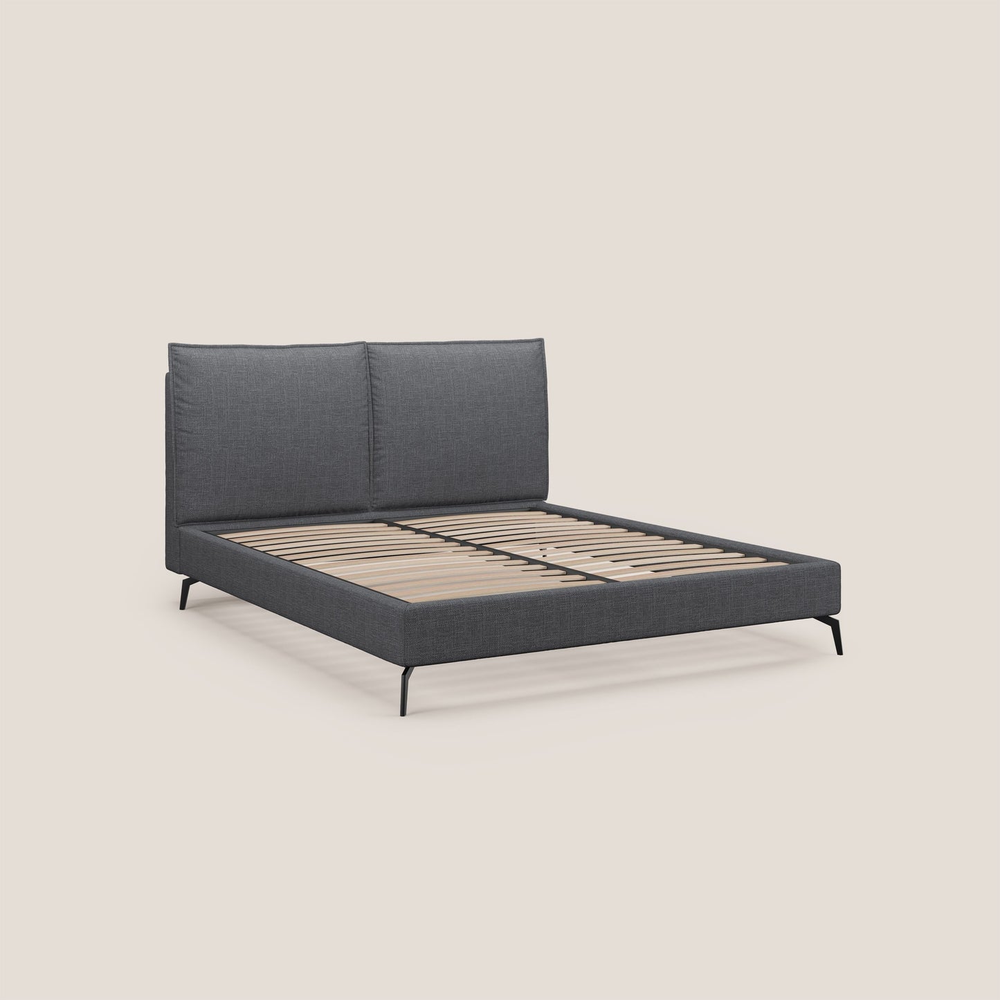 Cloe letto imbottito con piedi in metallo sfoderabile in tessuto fiammato impermeabile T06 antracite 