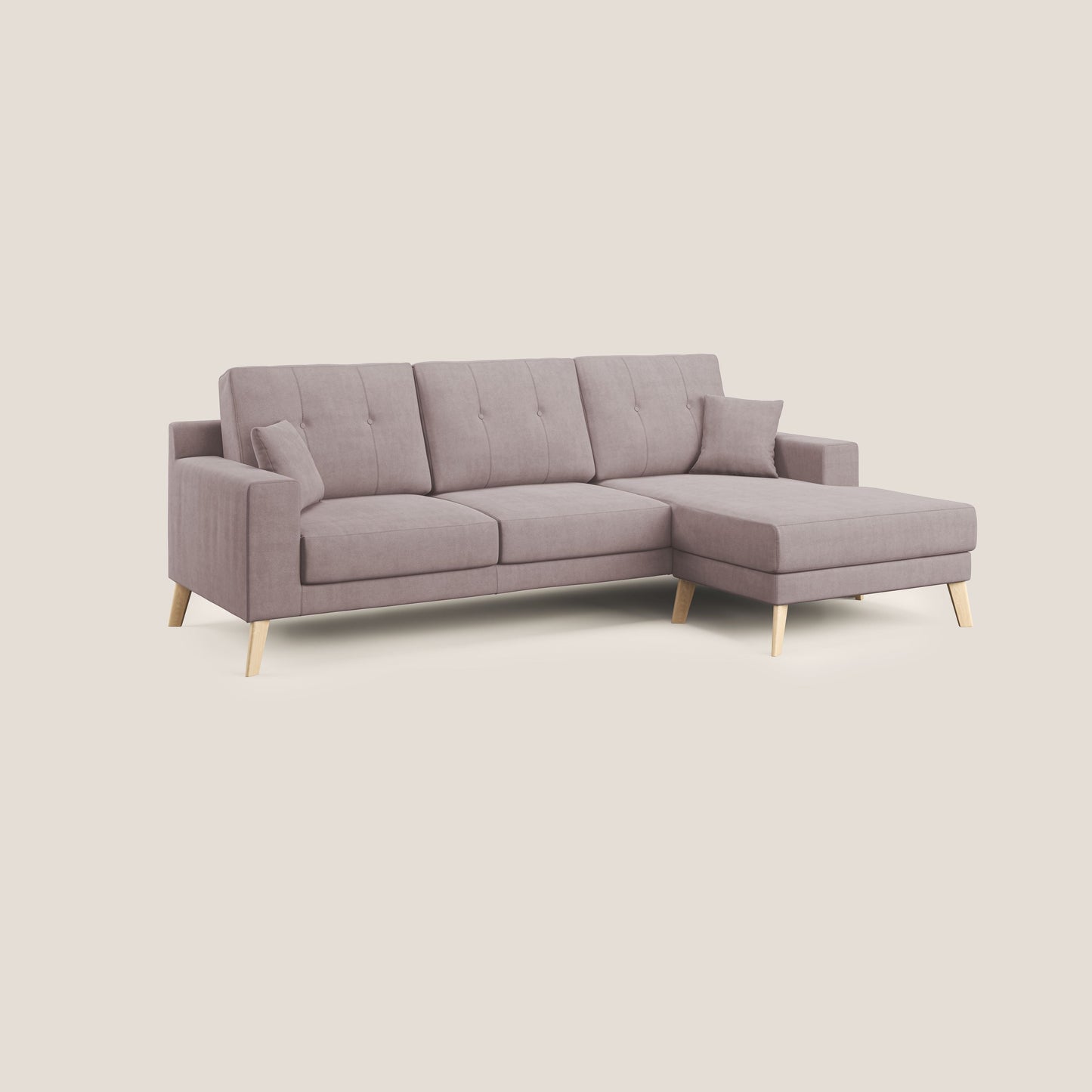 Divano danese angolare REVERSIBILE in tessuto morbido impermeabile T02 rosa