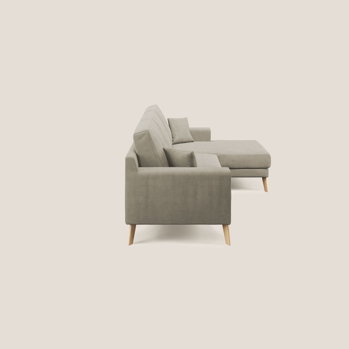 Divano danese angolare REVERSIBILE in tessuto morbido impermeabile T02 panna