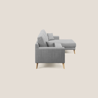 Divano danese angolare REVERSIBILE in tessuto morbido impermeabile T02 grigio chiaro