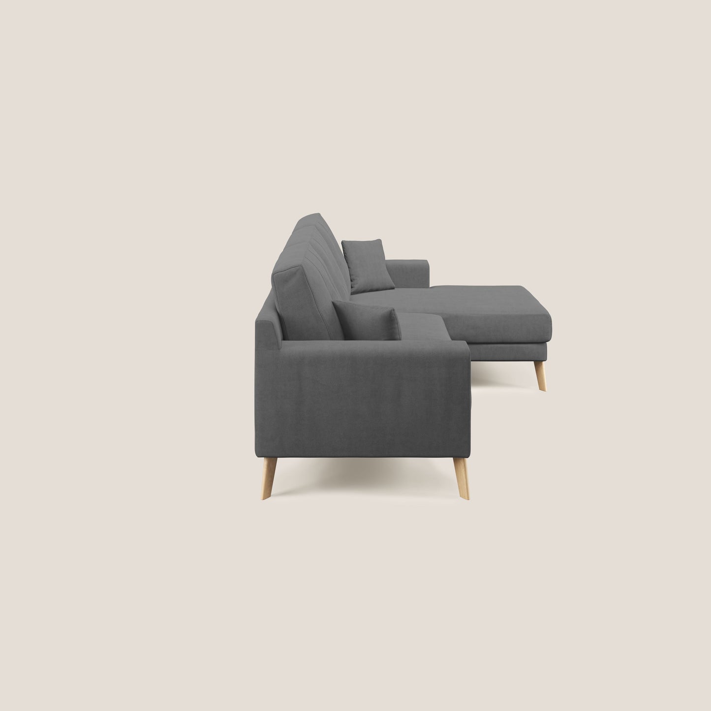 Divano danese angolare REVERSIBILE in tessuto morbido impermeabile T02 grigio