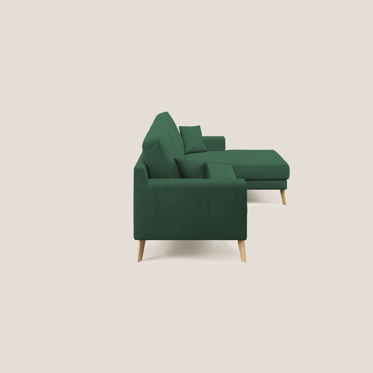 Divano danese angolare REVERSIBILE in tessuto morbido impermeabile T02 verde