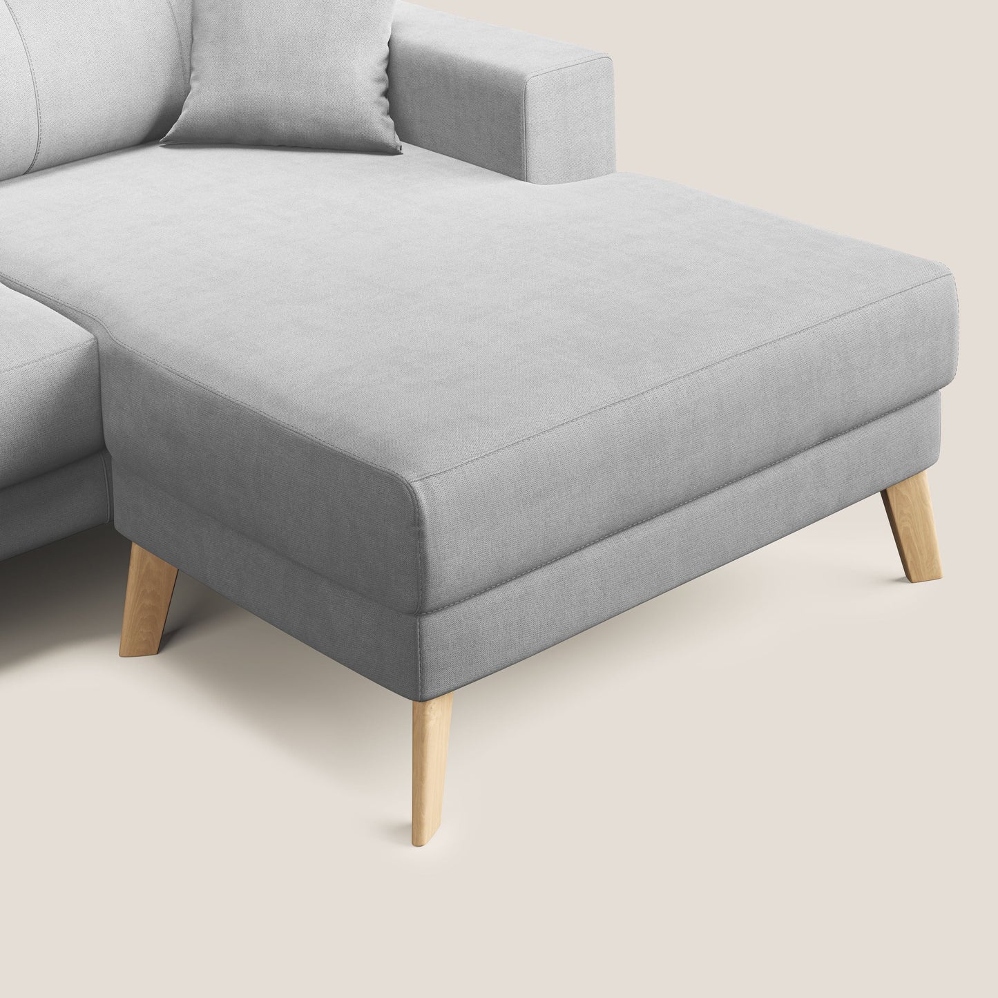 Divano danese angolare REVERSIBILE in tessuto morbido impermeabile T02 grigio chiaro