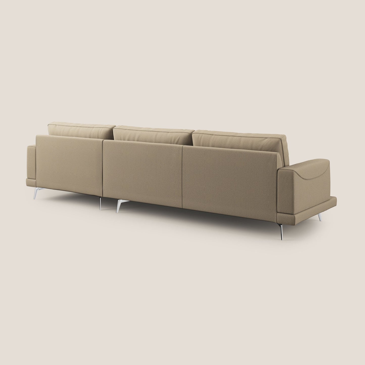 Dorian divano moderno angolare con penisola in tessuto morbido antimacchia T05 beige