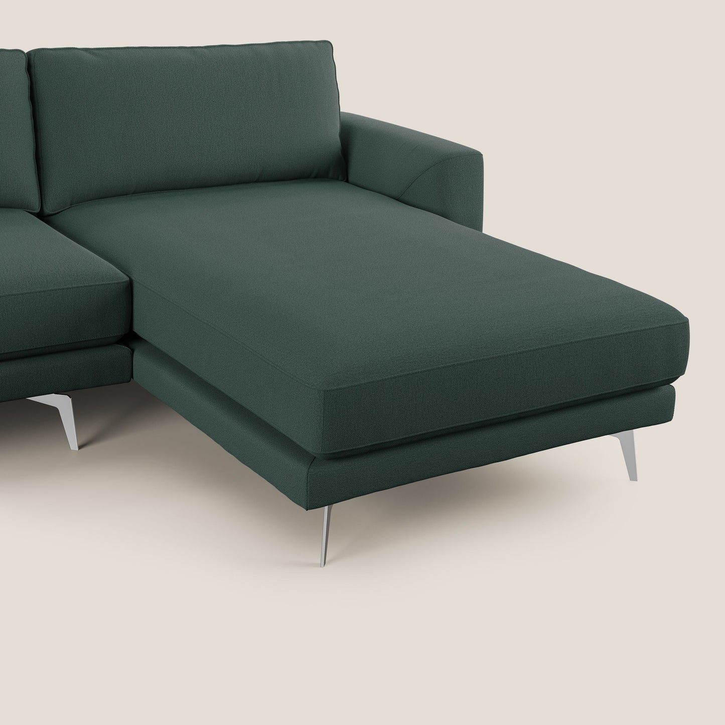 Dorian divano moderno angolare con penisola in tessuto morbido antimacchia T05 verde