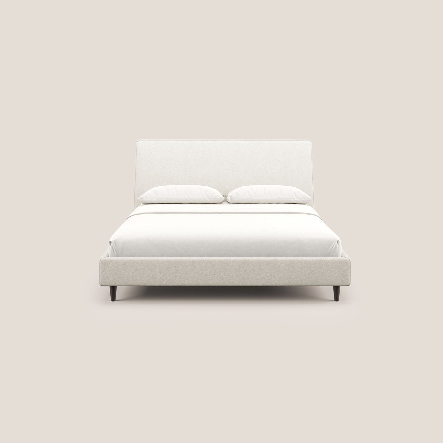 Dorotea letto imbottito con piedi in legno in morbido bouclé impermeabile T07 bianco 