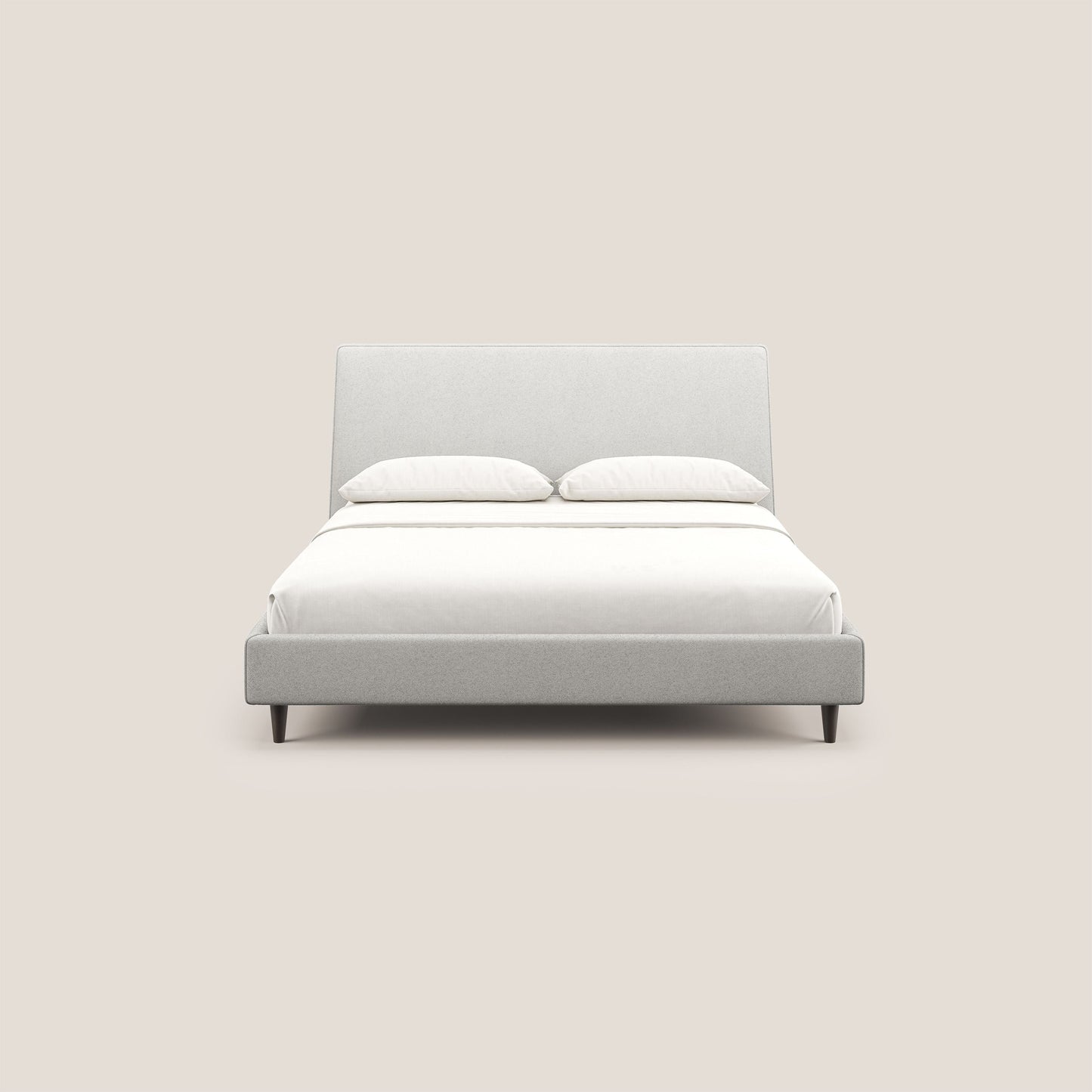 Dorotea letto imbottito con piedi in legno in morbido bouclé impermeabile T07 grigio 