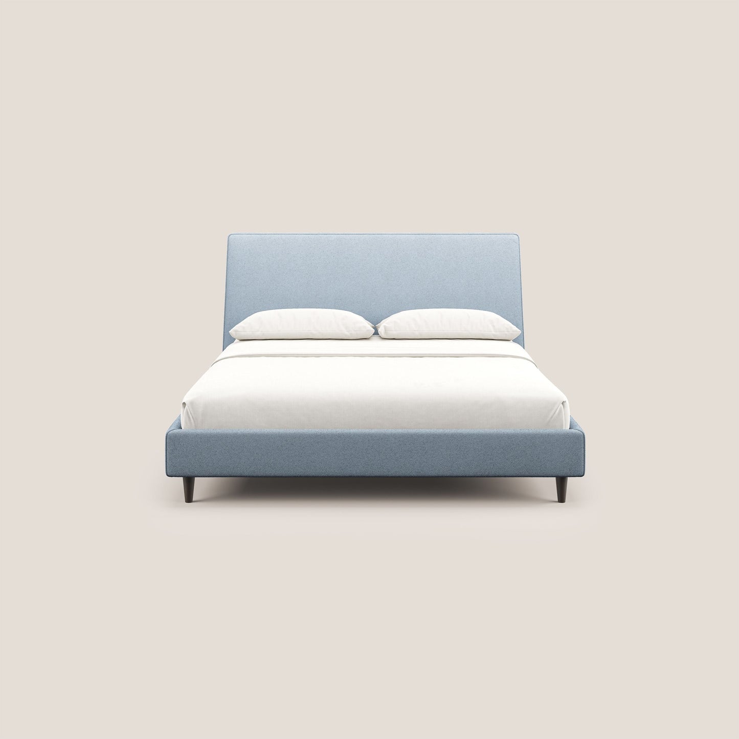 Dorotea letto imbottito con piedi in legno in morbido bouclé impermeabile T07 carta da zucchero 