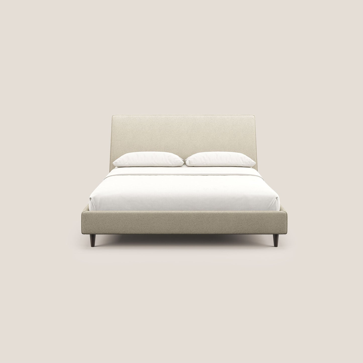 Dorotea letto imbottito con piedi in legno in morbido bouclé impermeabile T07 beige 