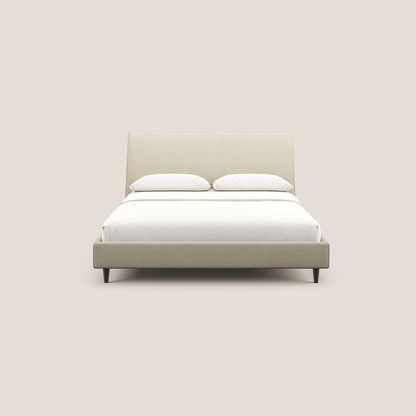 Dorotea letto imbottito con piedi in legno in morbido bouclé impermeabile T07 beige 