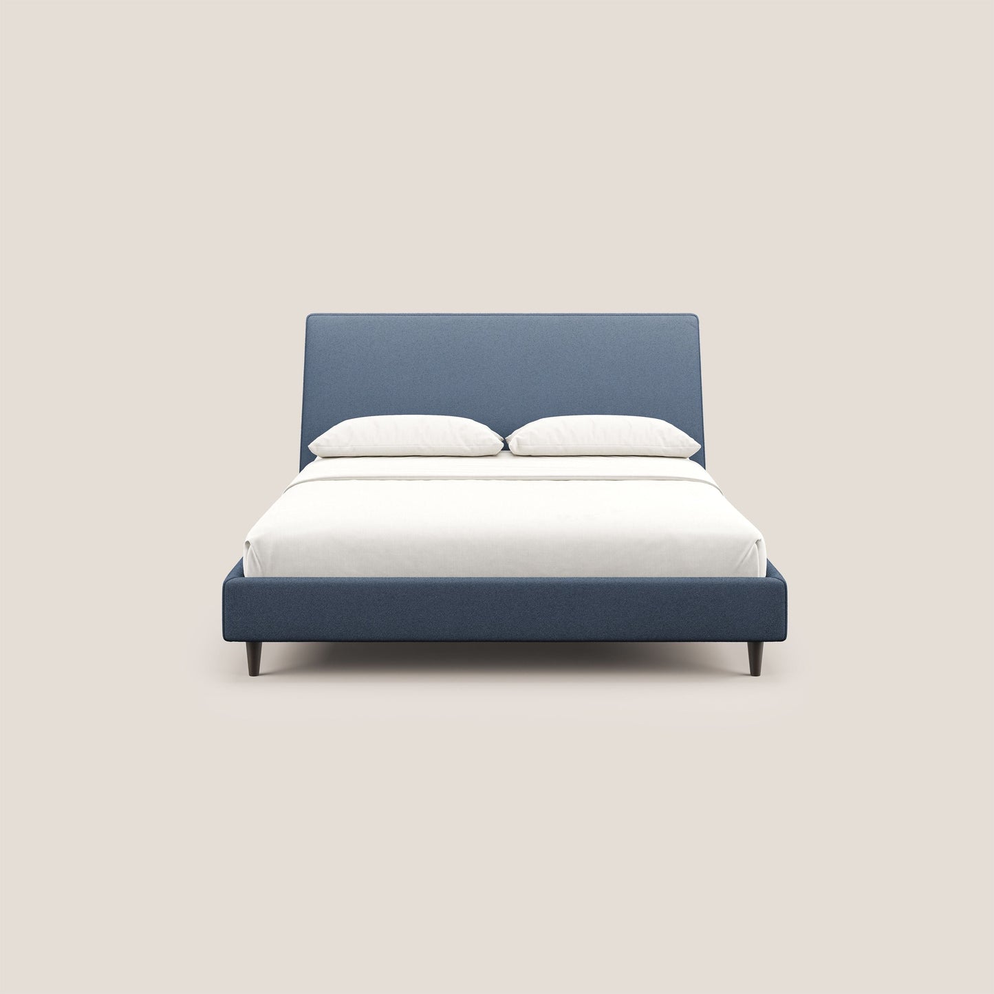 Dorotea letto imbottito con piedi in legno in morbido bouclé impermeabile T07 blu 