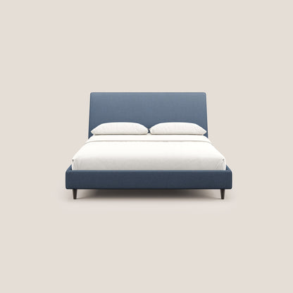 Dorotea letto imbottito con piedi in legno in morbido bouclé impermeabile T07 blu 
