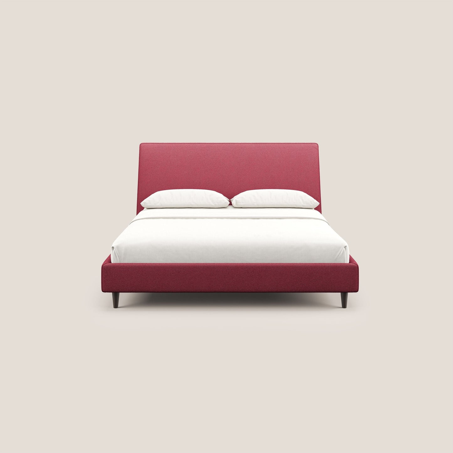 Dorotea letto imbottito con piedi in legno in morbido bouclé impermeabile T07 rosso 