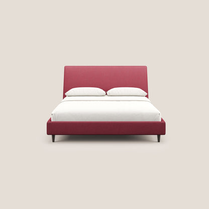 Dorotea letto imbottito con piedi in legno in morbido bouclé impermeabile T07 rosso 