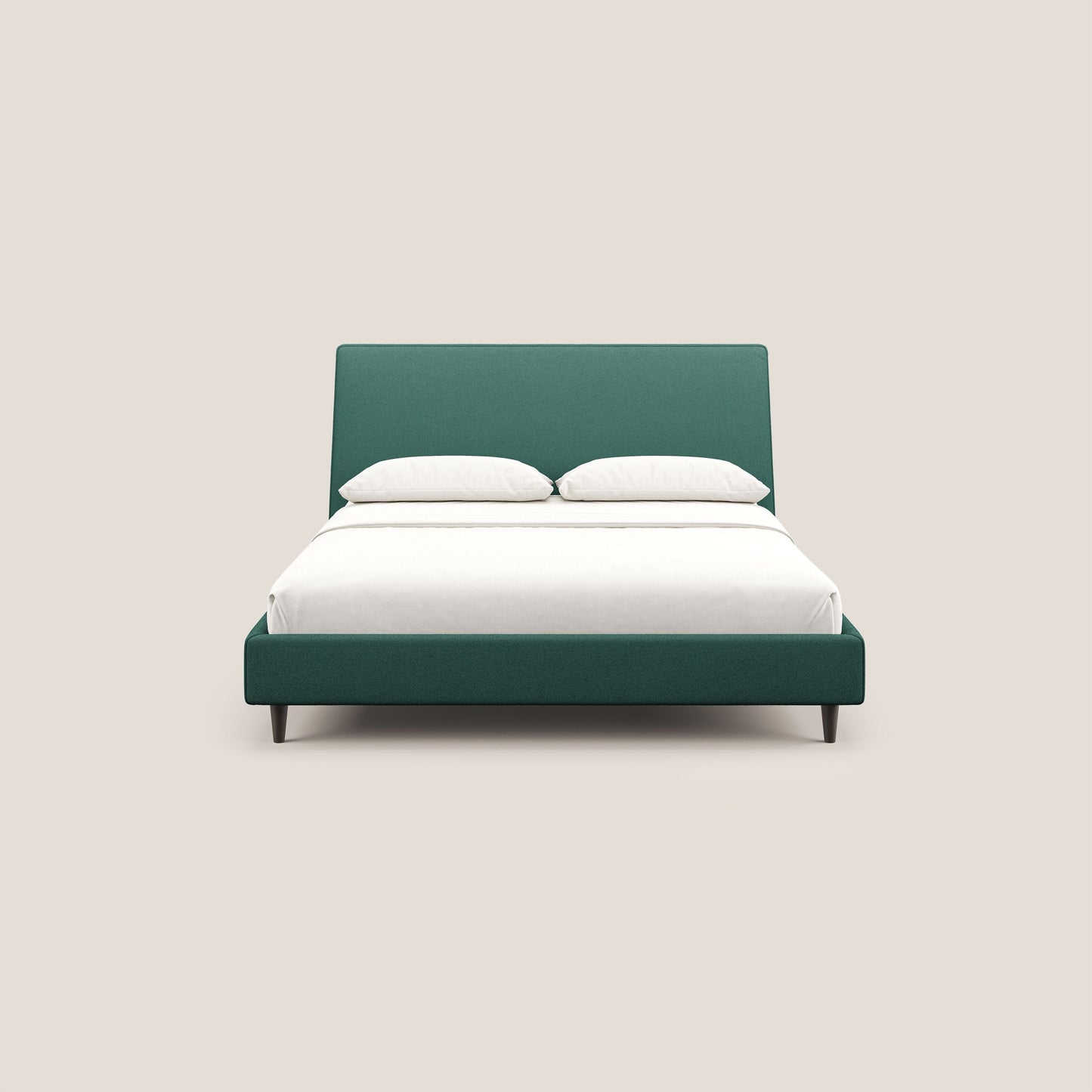 Dorotea letto imbottito con piedi in legno in morbido bouclé impermeabile T07 verde 