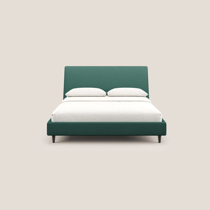 Dorotea letto imbottito con piedi in legno in morbido bouclé impermeabile T07 verde 