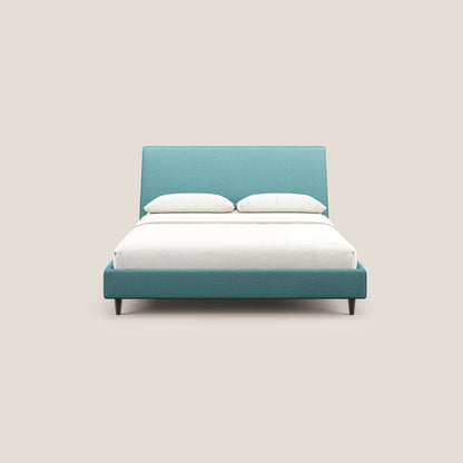 Dorotea letto imbottito con piedi in legno in morbido bouclé impermeabile T07 azzurro 