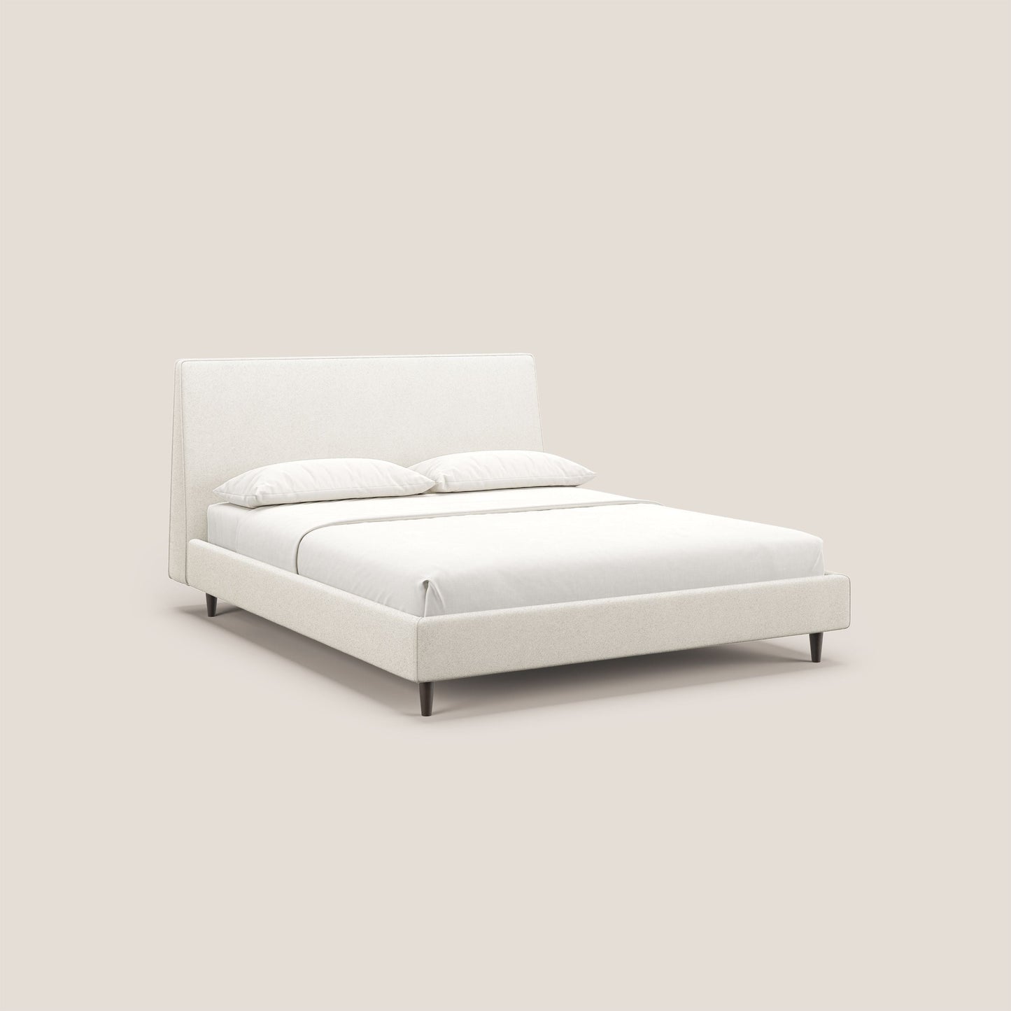 Dorotea letto imbottito con piedi in legno in morbido bouclé impermeabile T07 bianco 