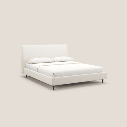 Dorotea letto imbottito con piedi in legno in morbido bouclé impermeabile T07 bianco 