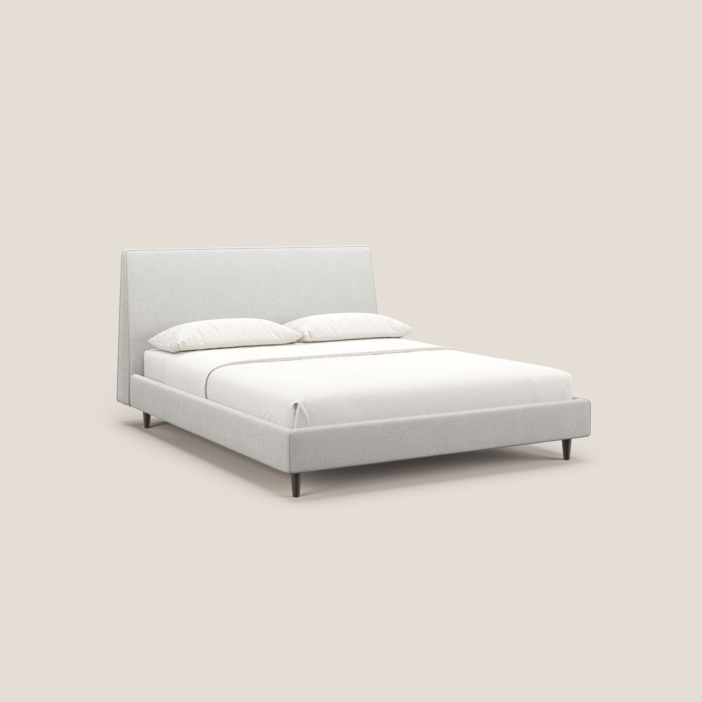 Dorotea letto imbottito con piedi in legno in morbido bouclé impermeabile T07 grigio 