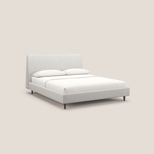 Dorotea letto imbottito con piedi in legno in morbido bouclé impermeabile T07 grigio 