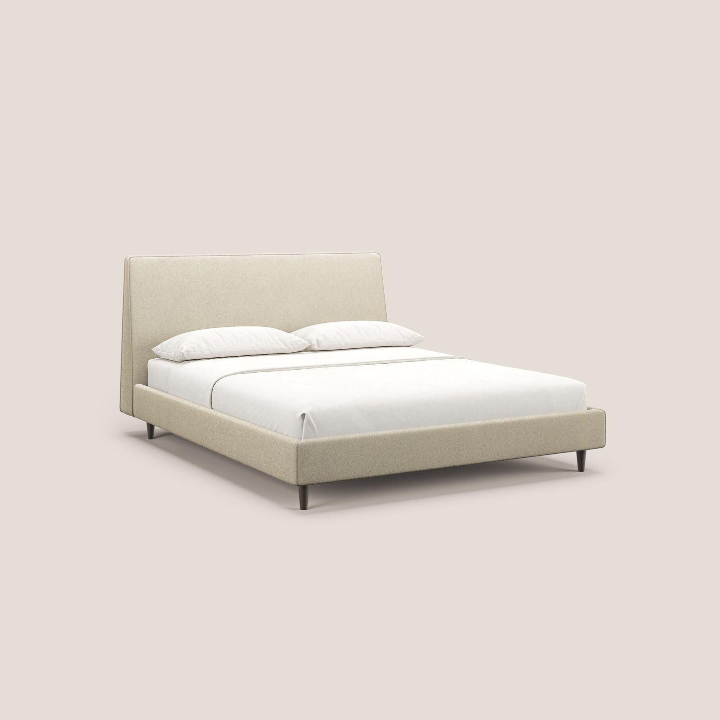 Dorotea letto imbottito con piedi in legno in morbido bouclé impermeabile T07 beige 