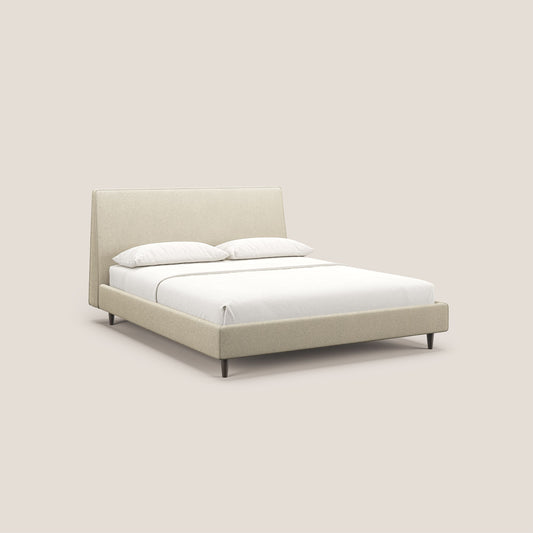 Dorotea letto imbottito con piedi in legno in morbido bouclé impermeabile T07 beige 