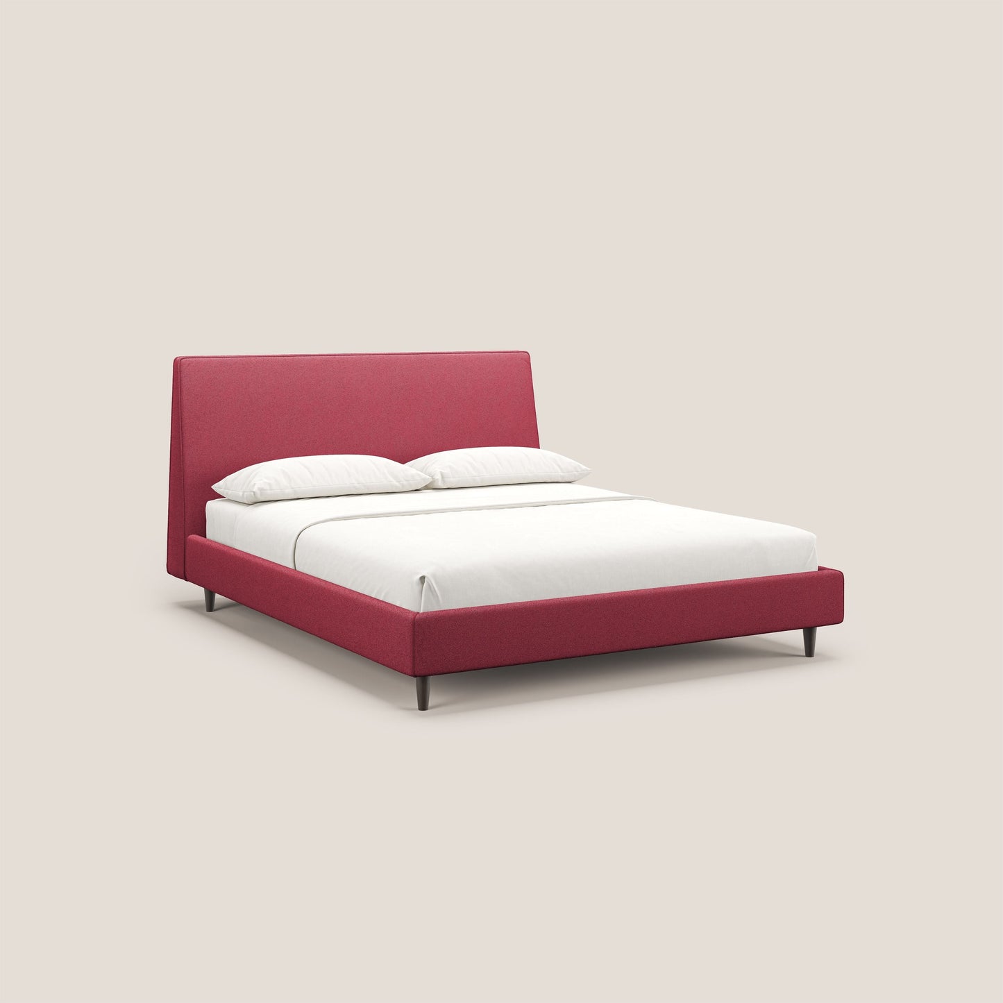 Dorotea letto imbottito con piedi in legno in morbido bouclé impermeabile T07 rosso 