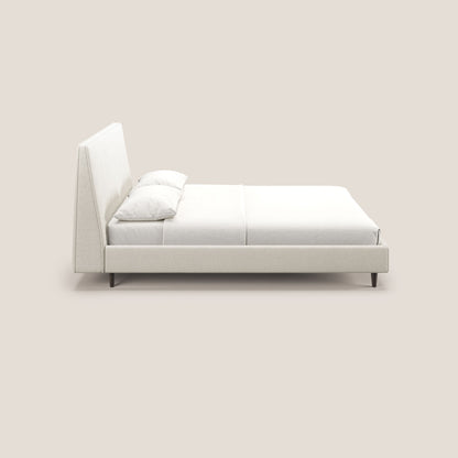 Dorotea letto imbottito con piedi in legno in morbido bouclé impermeabile T07 bianco 