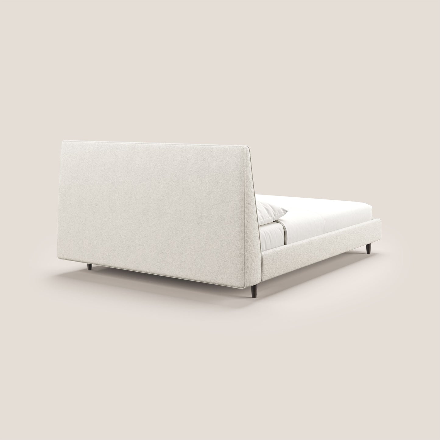 Dorotea letto imbottito con piedi in legno in morbido bouclé impermeabile T07 bianco 