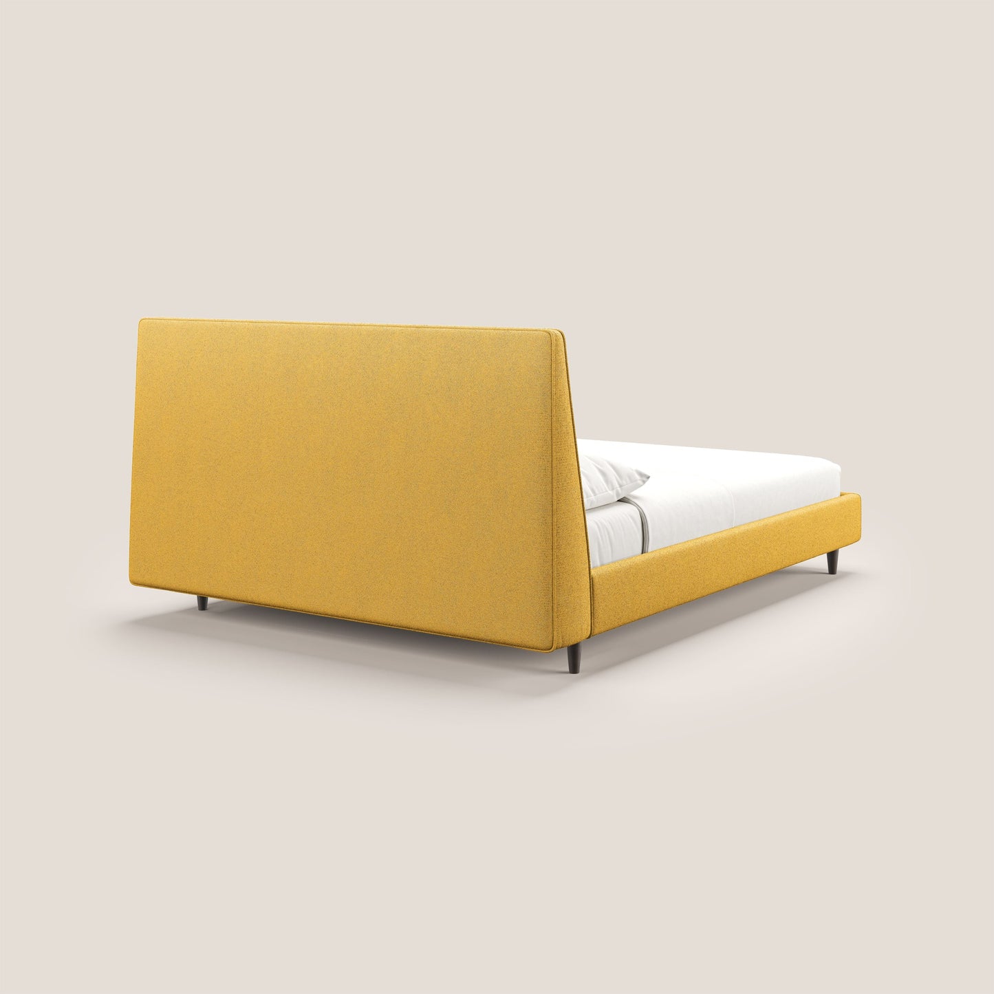 Dorotea letto imbottito con piedi in legno in morbido bouclé impermeabile T07 giallo 