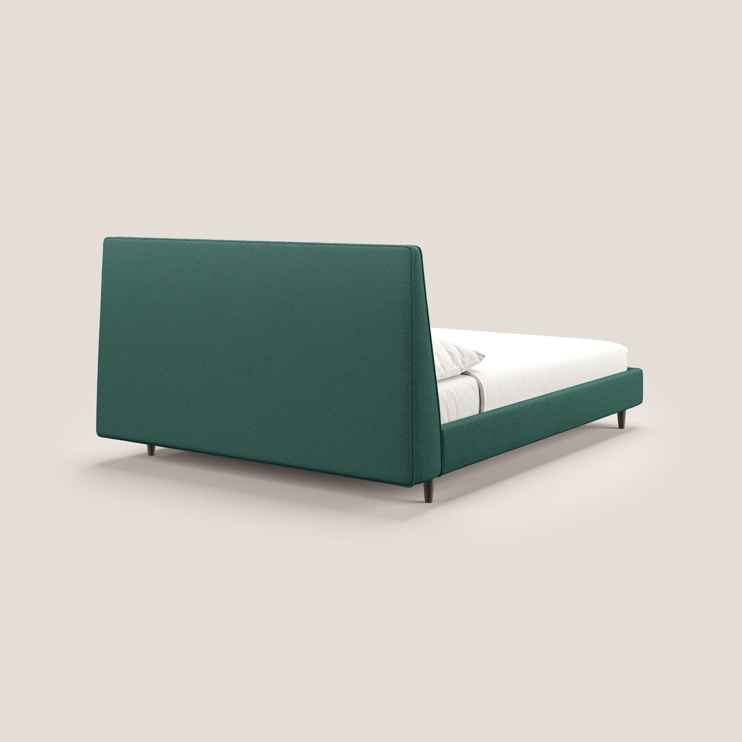 Dorotea letto imbottito con piedi in legno in morbido bouclé impermeabile T07 verde 