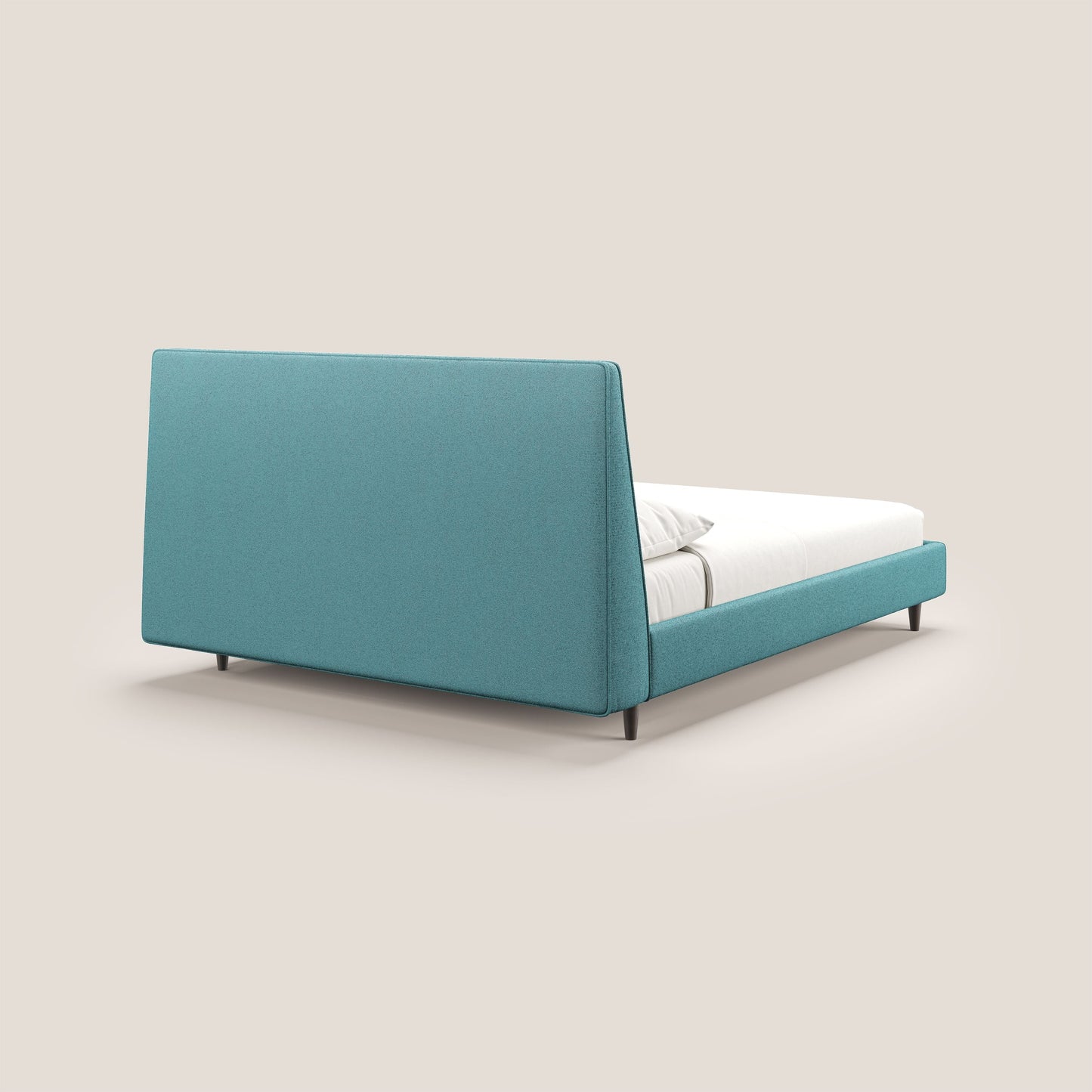 Dorotea letto imbottito con piedi in legno in morbido bouclé impermeabile T07 azzurro 