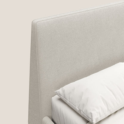 Dorotea letto imbottito con piedi in legno in morbido bouclé impermeabile T07 bianco 
