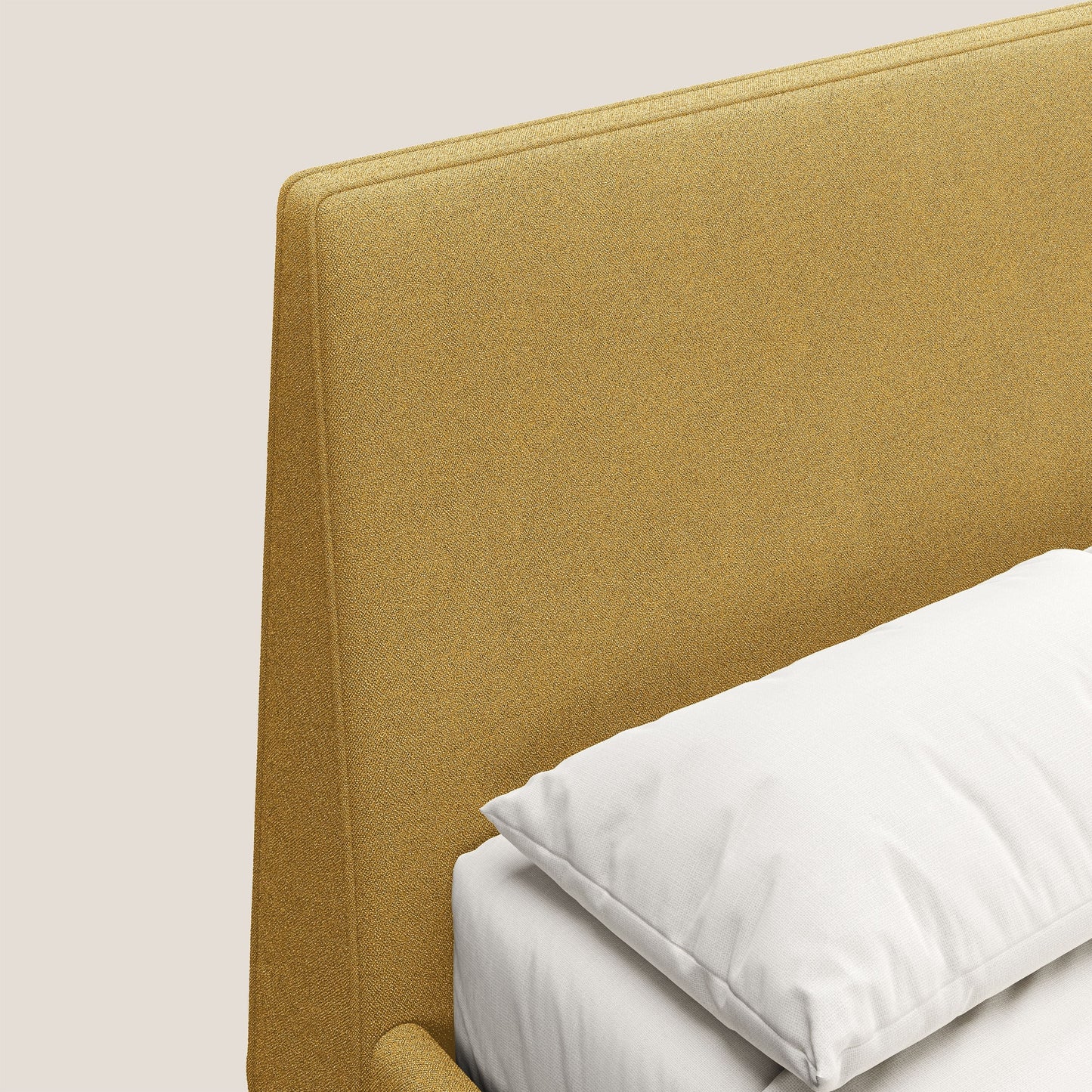 Dorotea letto imbottito con piedi in legno in morbido bouclé impermeabile T07 giallo 