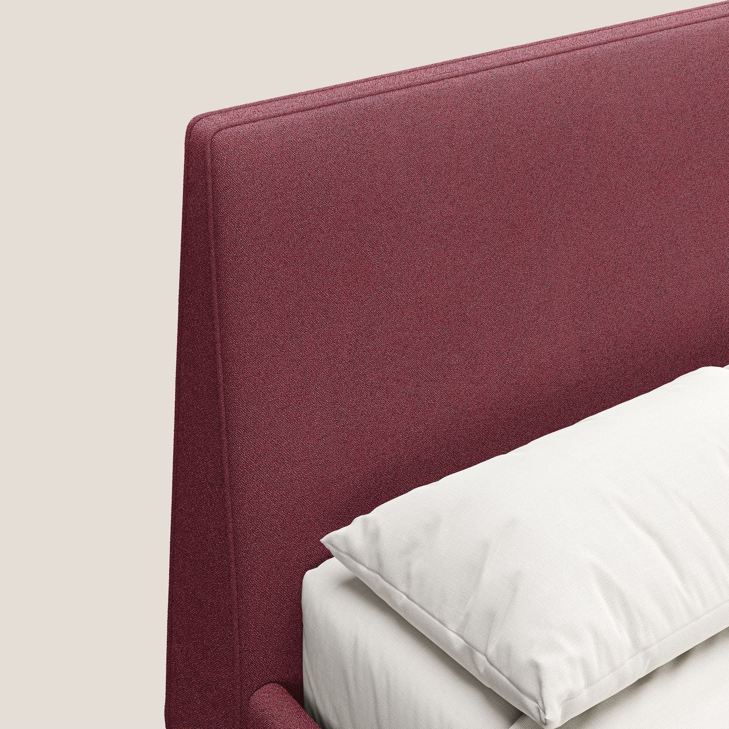 Dorotea letto imbottito con piedi in legno in morbido bouclé impermeabile T07 rosso 