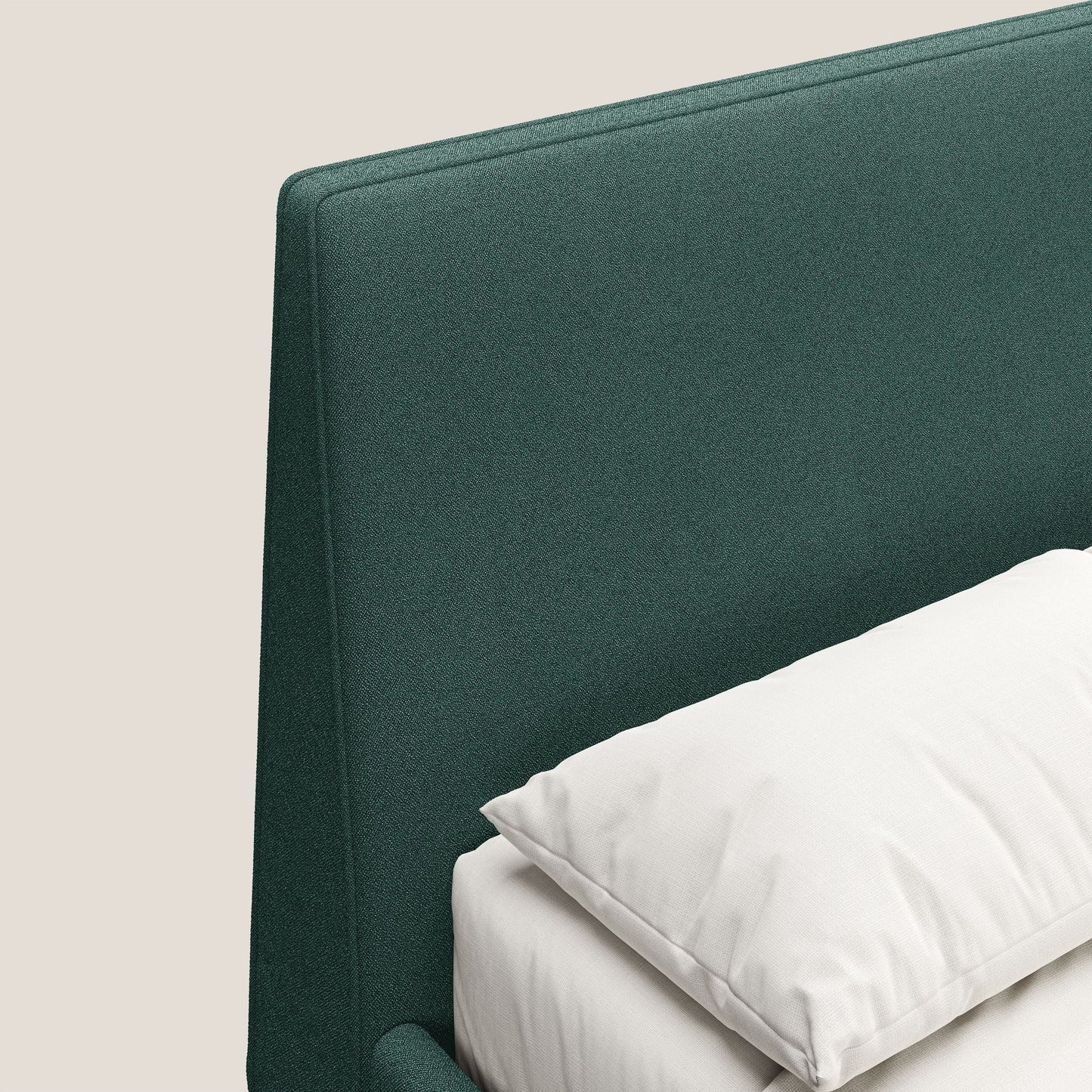 Dorotea letto imbottito con piedi in legno in morbido bouclé impermeabile T07 verde 