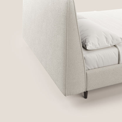 Dorotea letto imbottito con piedi in legno in morbido bouclé impermeabile T07 bianco 
