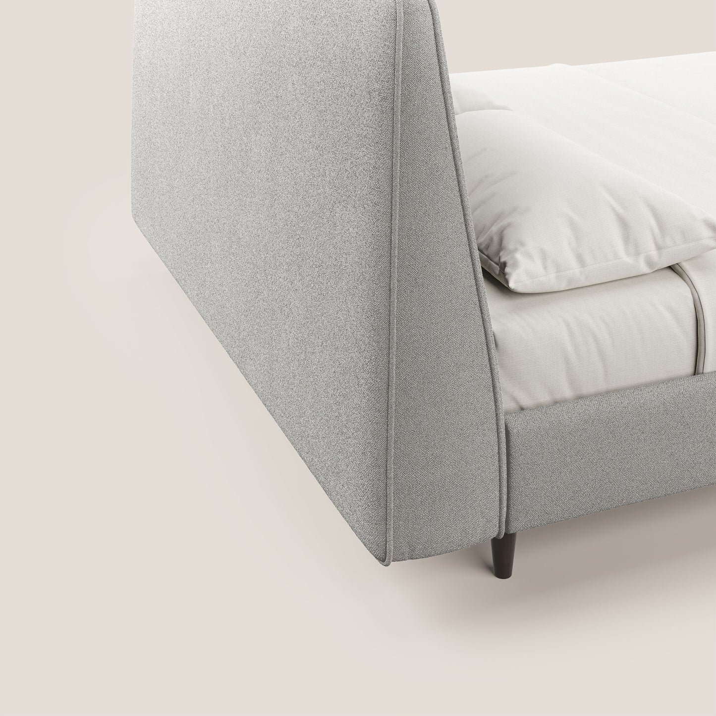 Dorotea letto imbottito con piedi in legno in morbido bouclé impermeabile T07 grigio 