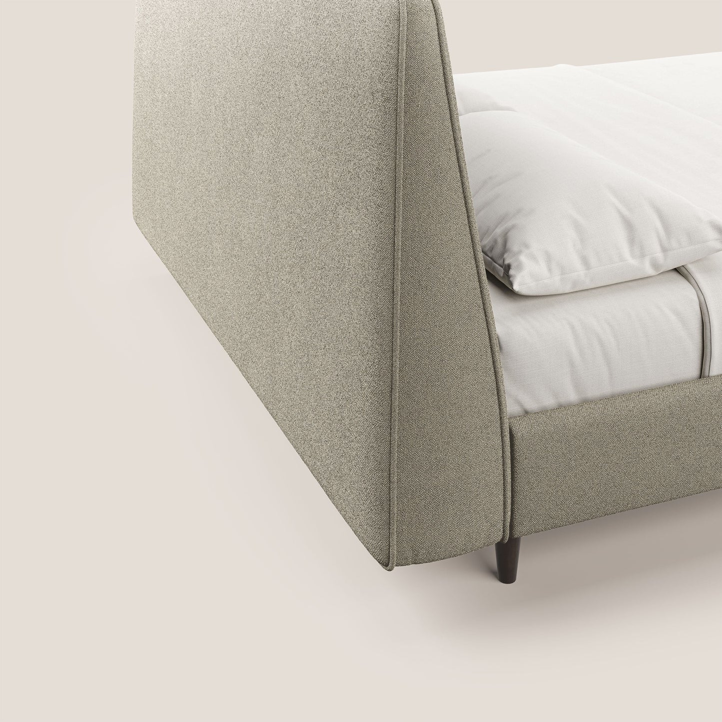 Dorotea letto imbottito con piedi in legno in morbido bouclé impermeabile T07 beige 