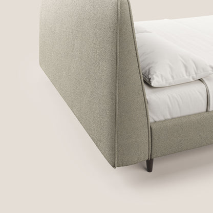 Dorotea letto imbottito con piedi in legno in morbido bouclé impermeabile T07 beige 